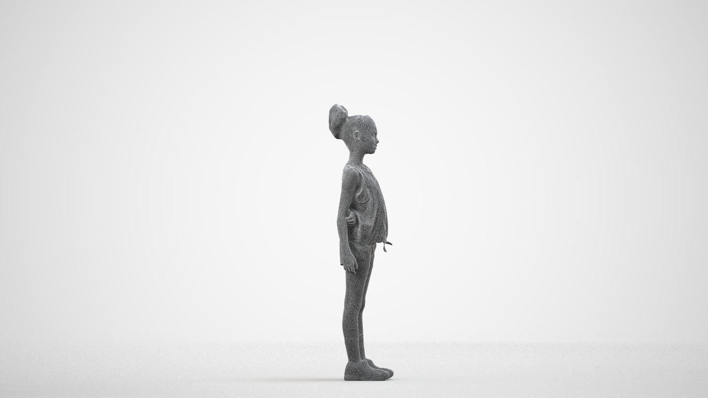 3D human model girl sport kids, photogrammetry scanned person for archviz, wireframe side view