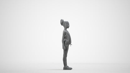 3D human model girl sport kids, photogrammetry scanned person for archviz, wireframe side view