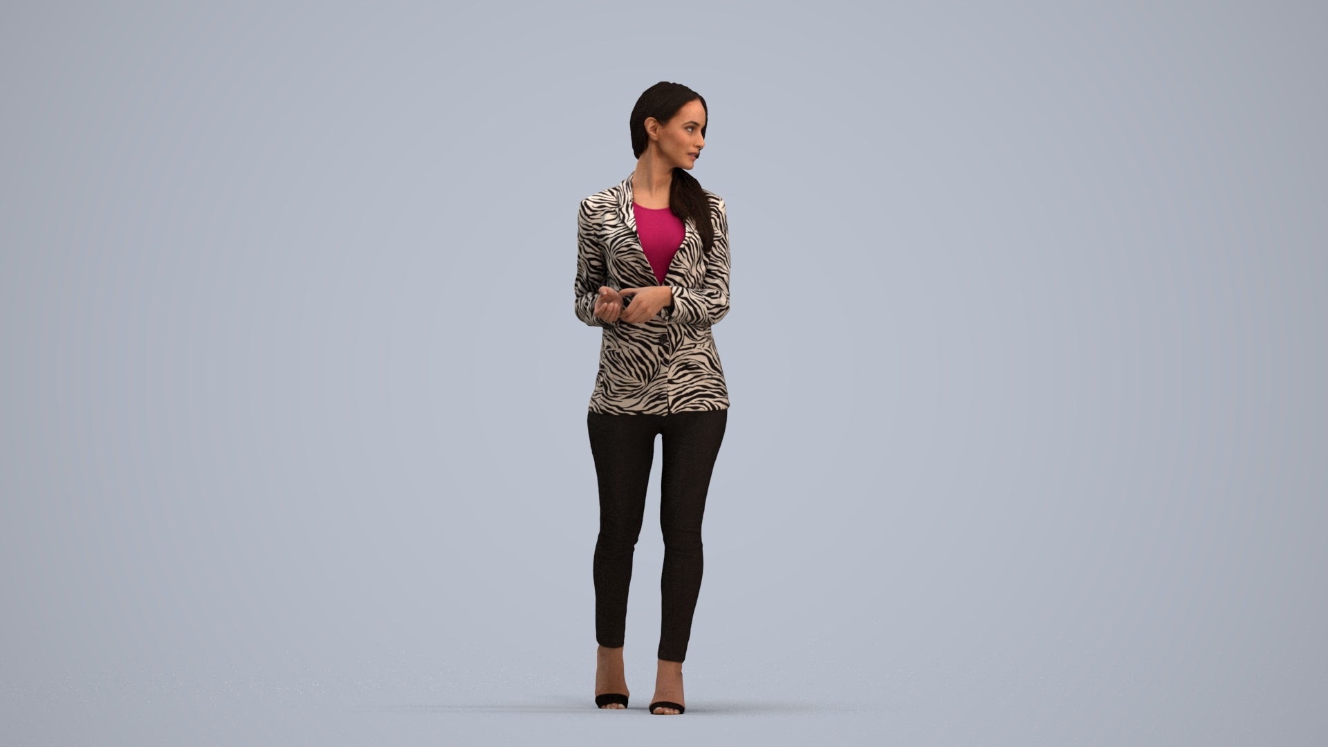 realistic 3D human woman business walking, archviz people FBX OBJ for Blender, standing pose render