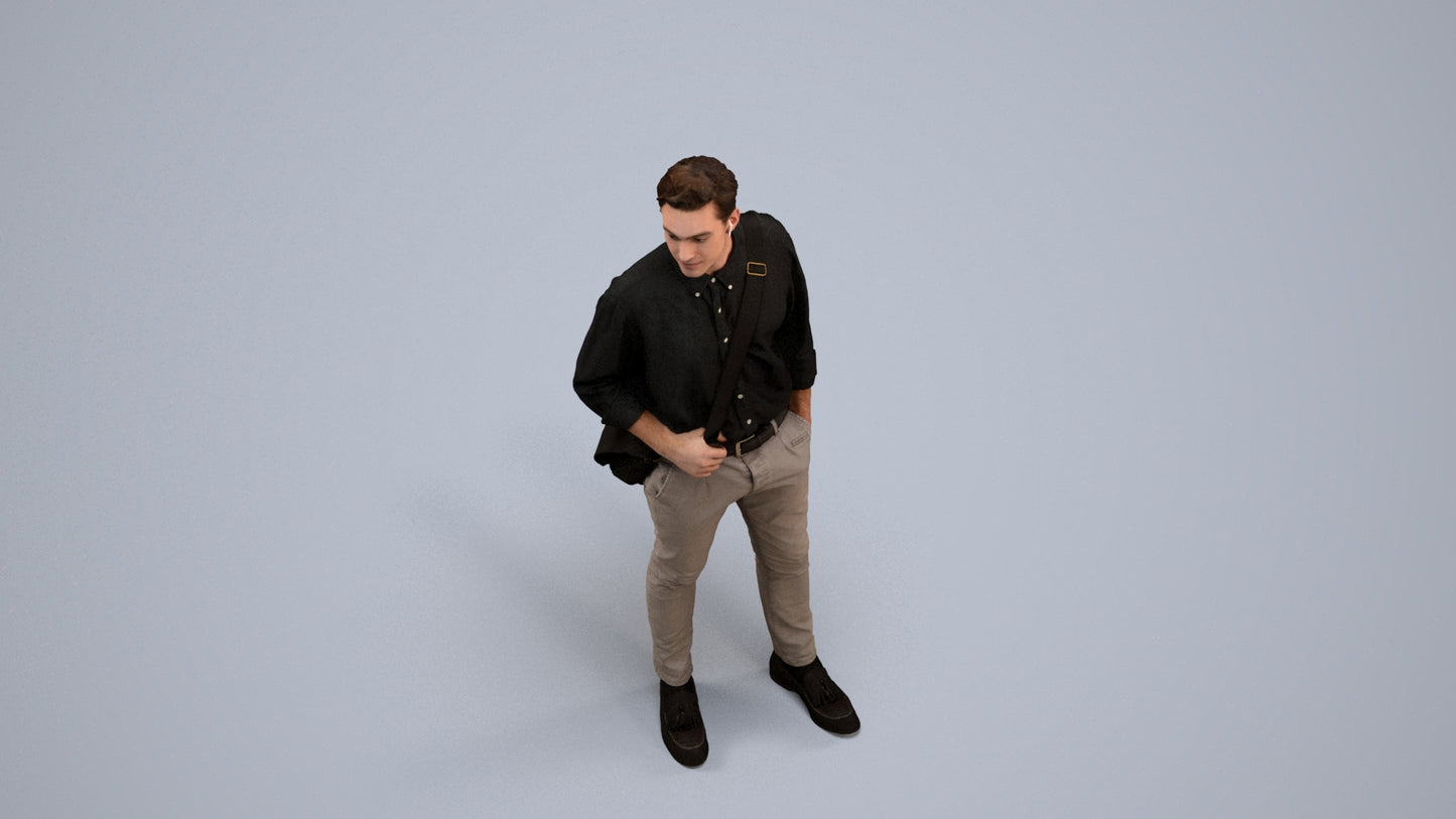 scanned 3D man casual standing, photogrammetry people for Enscape and V-Ray, back view render