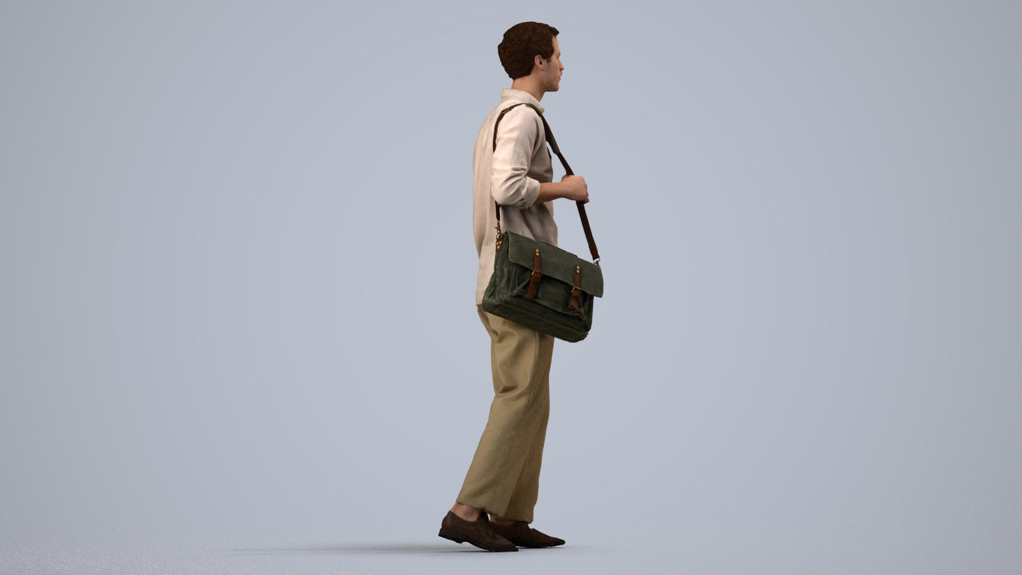 photogrammetry 3D man casual walking, realistic human model archviz FBX, side view render