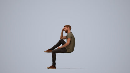 3D people model man casual sitting, scanned human for 3ds Max rendering, top-down view render