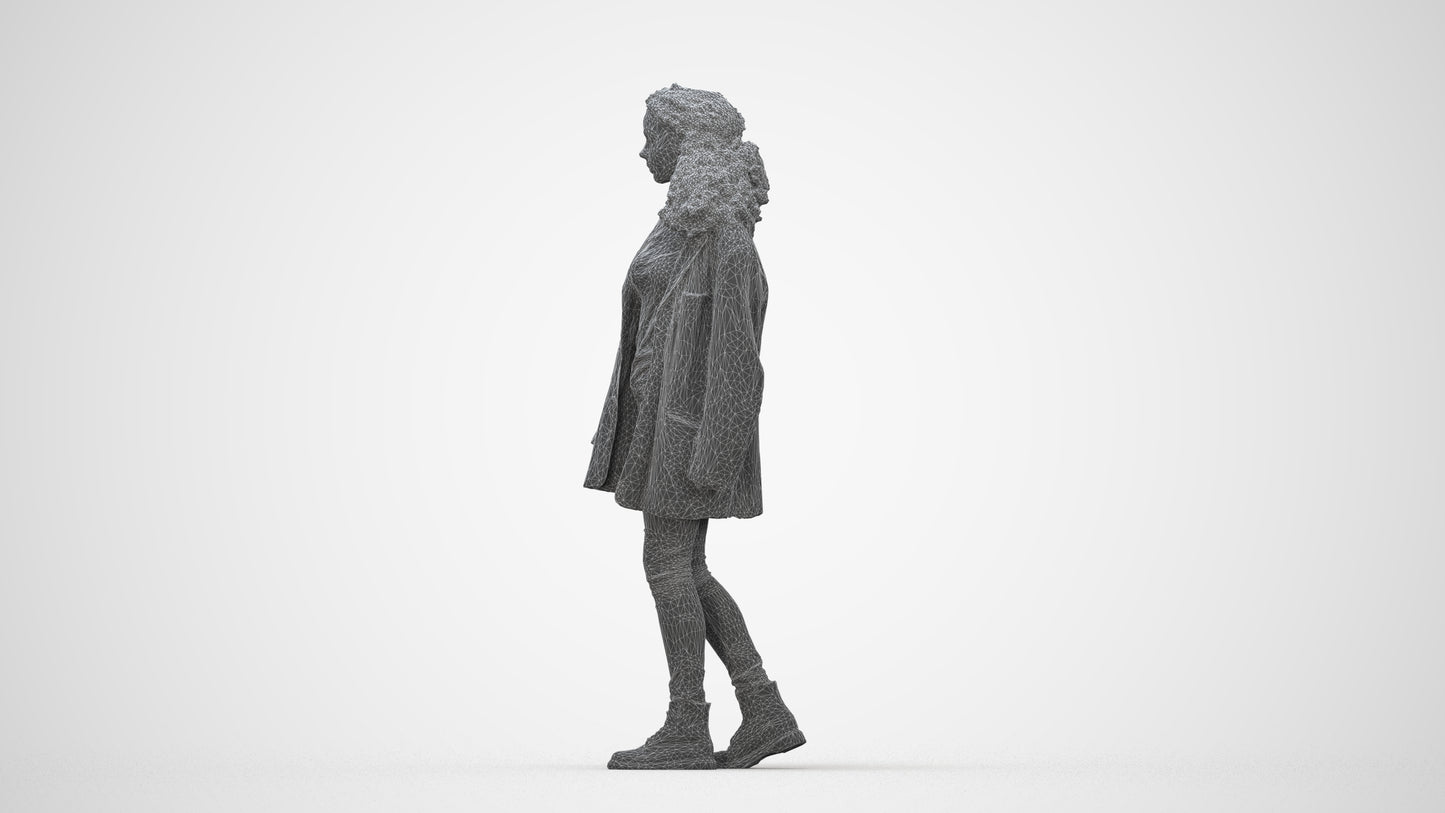 scanned 3D woman casual walking, photogrammetry people for Enscape and V-Ray, wireframe back view