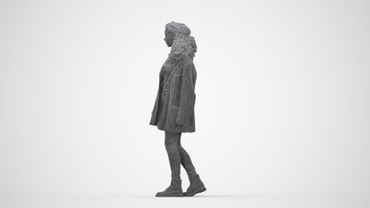 scanned 3D woman casual walking, photogrammetry people for Enscape and V-Ray, wireframe back view