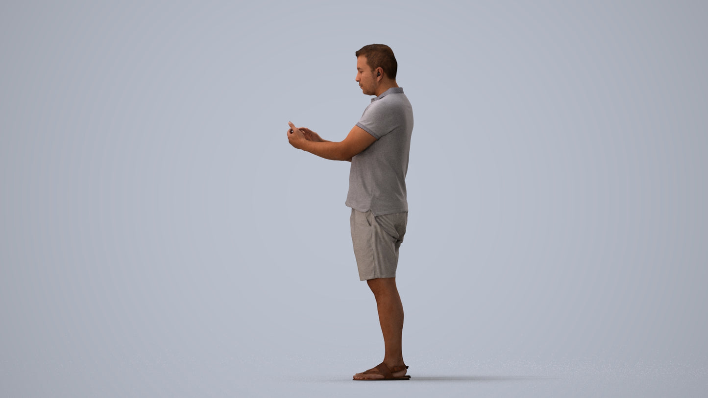 realistic 3D human man casual standing, archviz people FBX OBJ for Blender, three-quarter view render