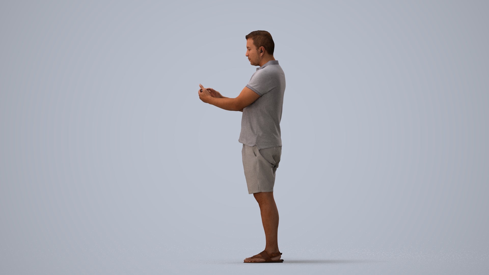 realistic 3D human man casual standing, archviz people FBX OBJ for Blender, three-quarter view render