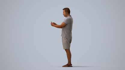realistic 3D human man casual standing, archviz people FBX OBJ for Blender, three-quarter view render