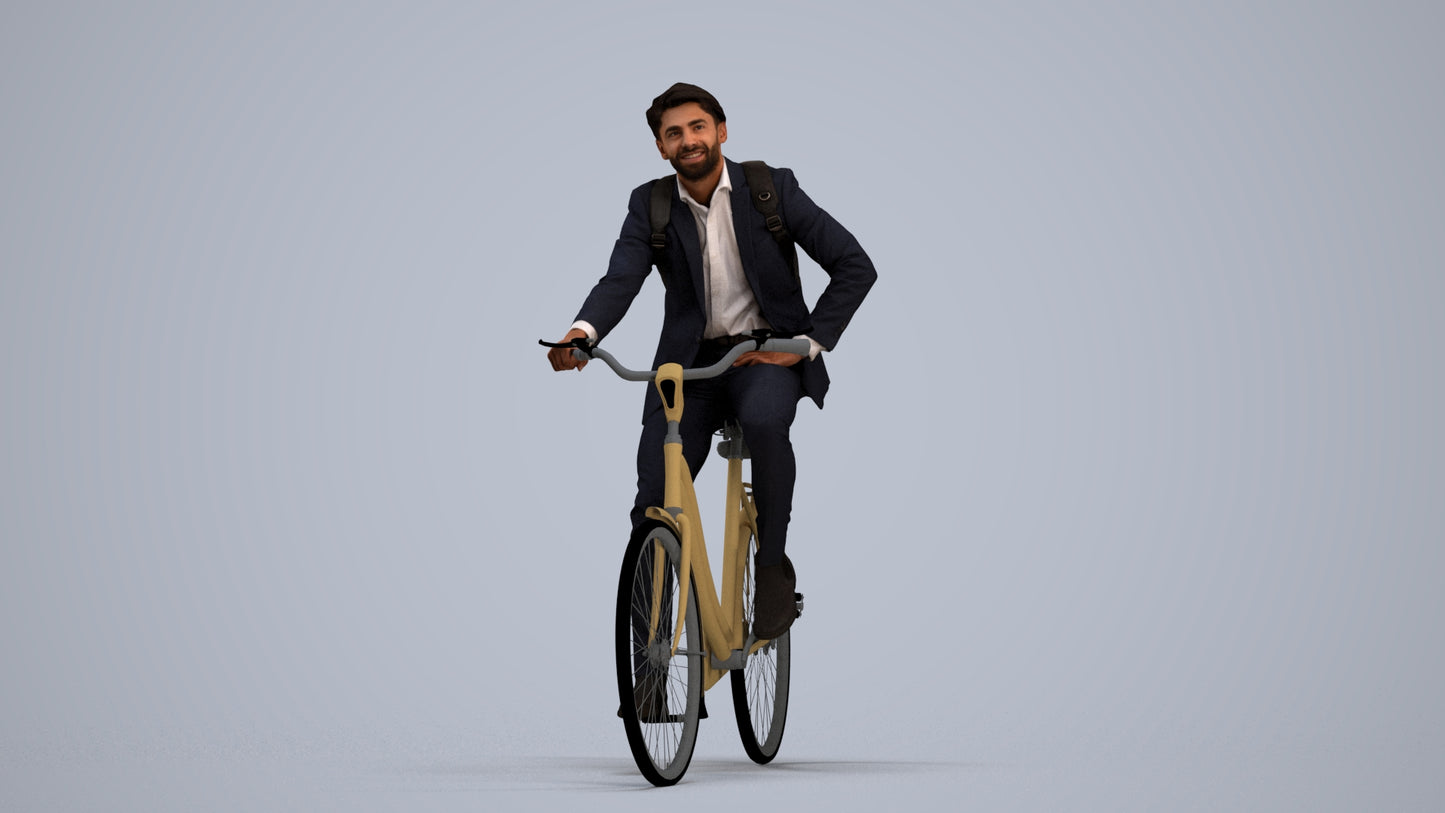 3D people model man business cycling, scanned human for 3ds Max rendering, standing pose render
