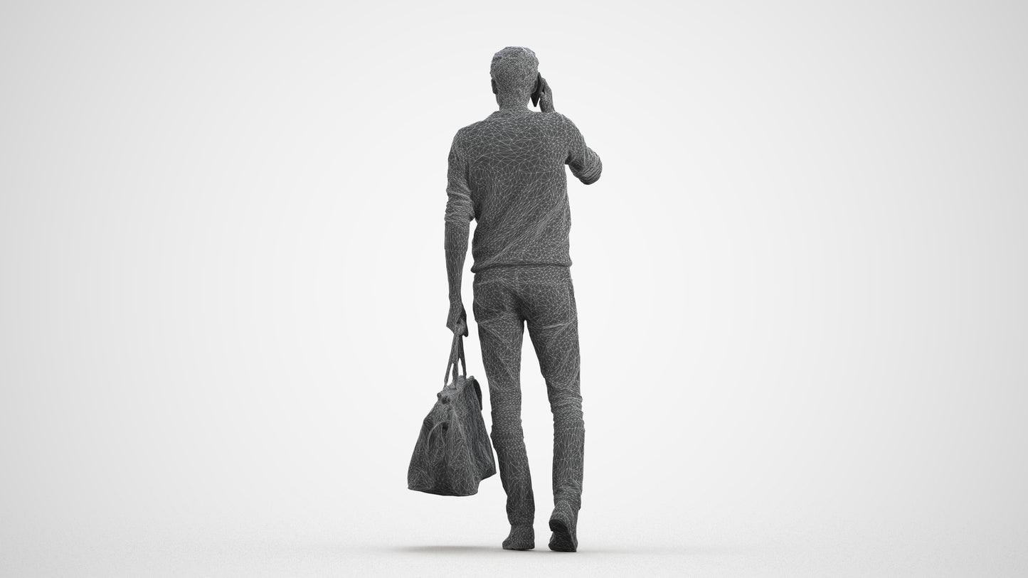 photogrammetry 3D man casual standing, realistic human model archviz FBX, wireframe front view