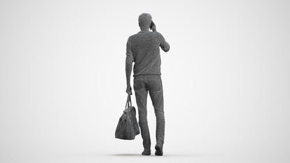 photogrammetry 3D man casual standing, realistic human model archviz FBX, wireframe front view