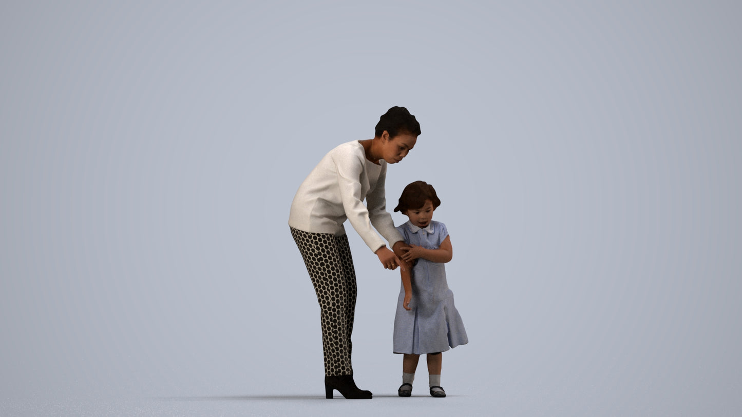 3D people model girl kids, scanned human for 3ds Max rendering, side view render