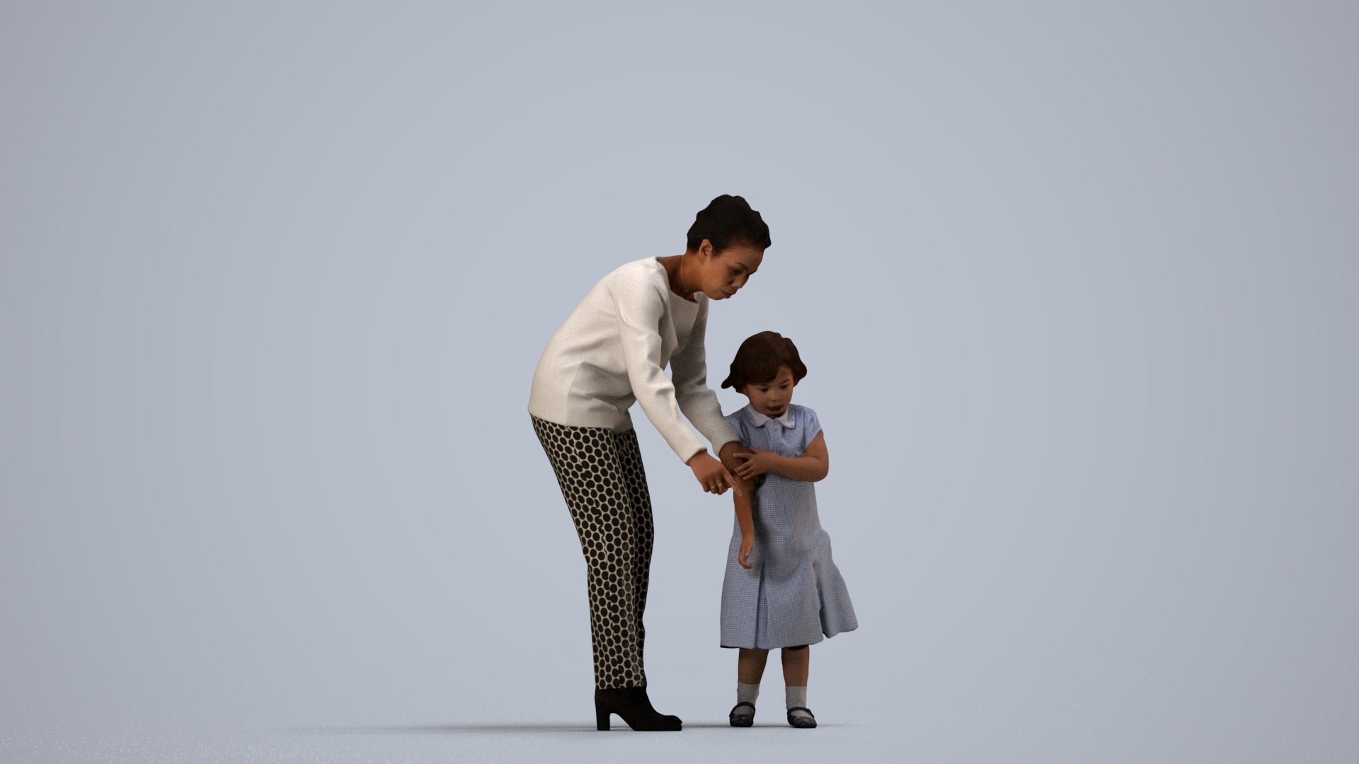 3D people model girl kids, scanned human for 3ds Max rendering, side view render