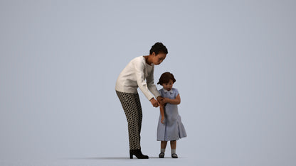 3D people model girl kids, scanned human for 3ds Max rendering, side view render