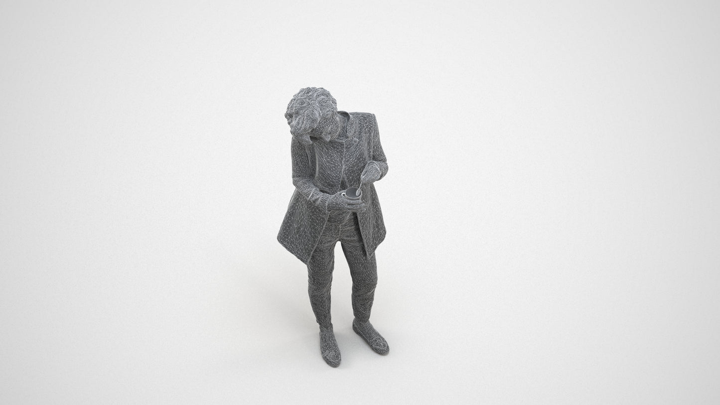 scanned 3D woman business standing, photogrammetry people for Enscape and V-Ray, wireframe three-quarter view