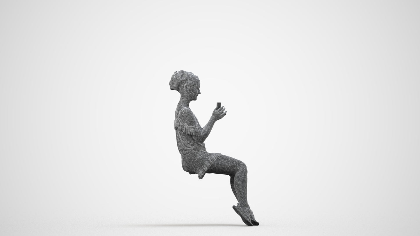realistic 3D human girl casual kids, archviz people FBX OBJ for Blender, wireframe side view