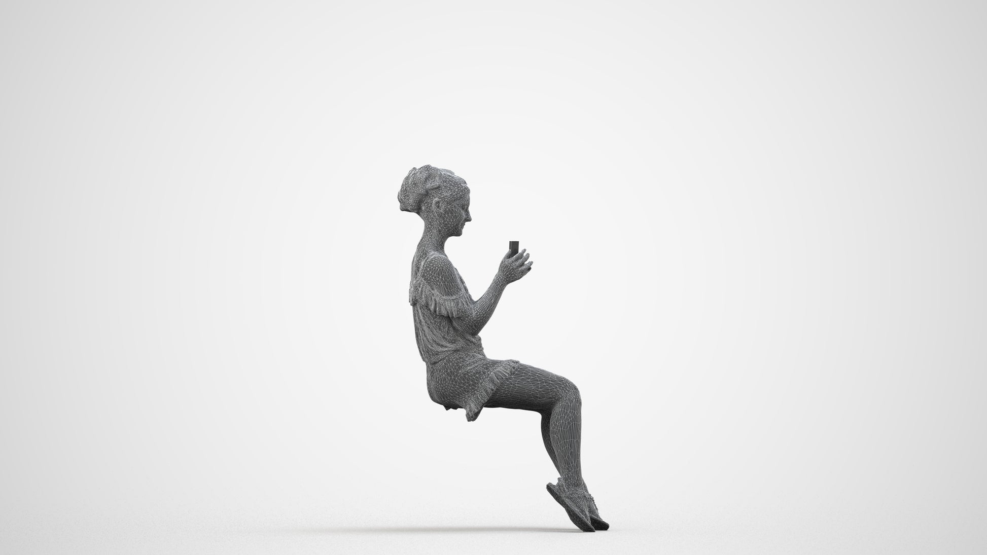 realistic 3D human girl casual kids, archviz people FBX OBJ for Blender, wireframe side view