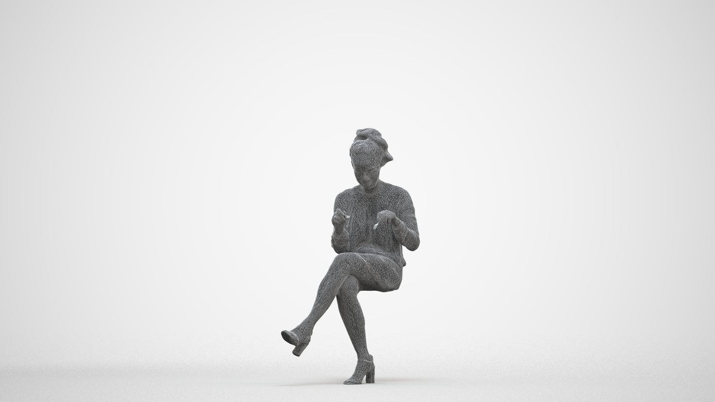 realistic 3D people woman casual sitting, render-ready for V-Ray and Corona, FBX OBJ, three-quarter front view render