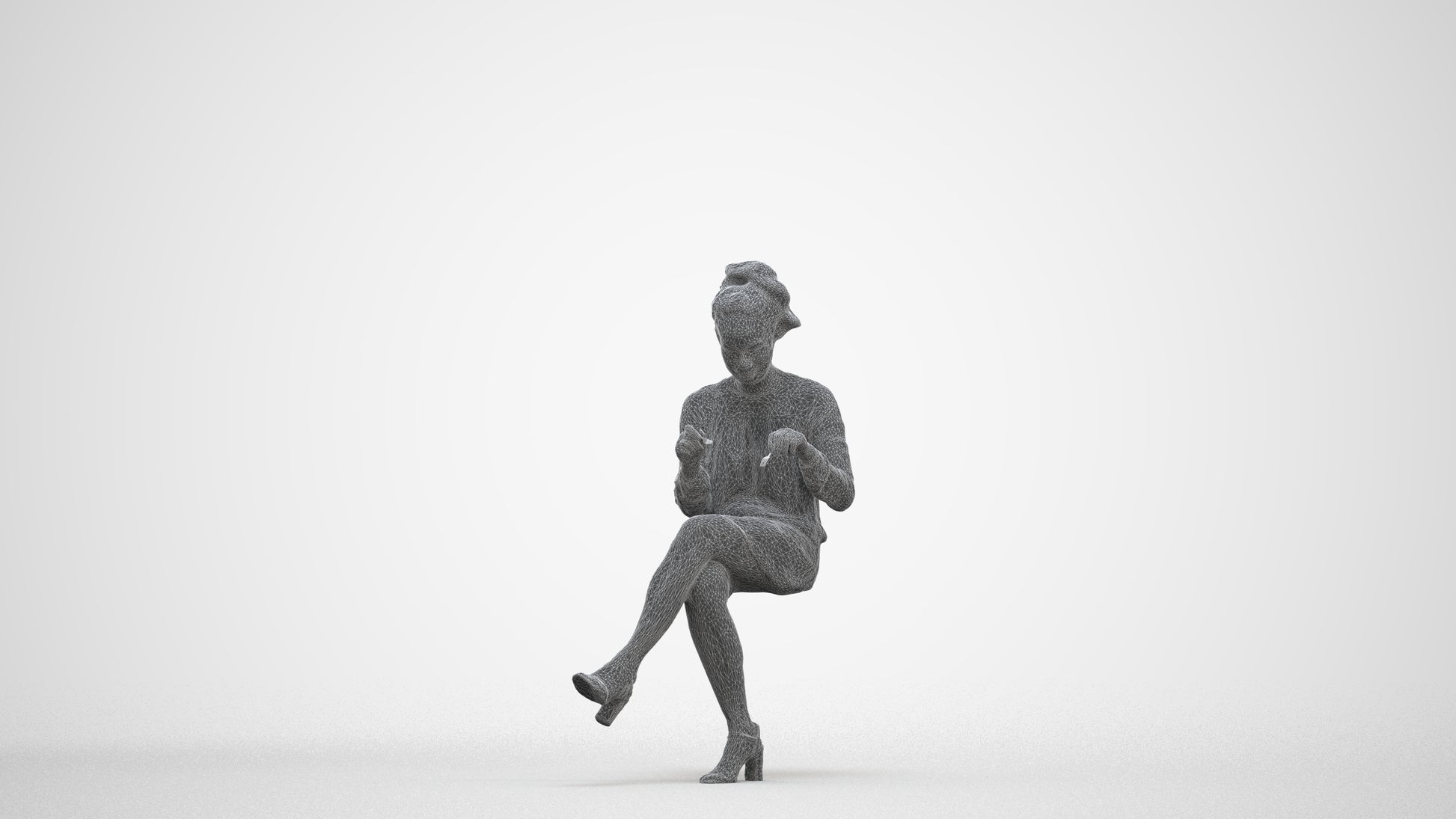 realistic 3D people woman casual sitting, render-ready for V-Ray and Corona, FBX OBJ, three-quarter front view render