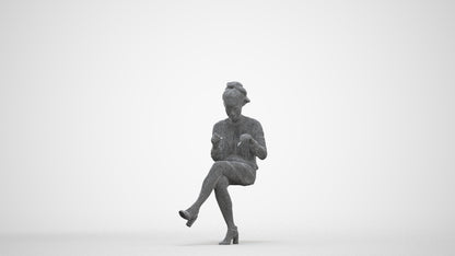 realistic 3D people woman casual sitting, render-ready for V-Ray and Corona, FBX OBJ, three-quarter front view render