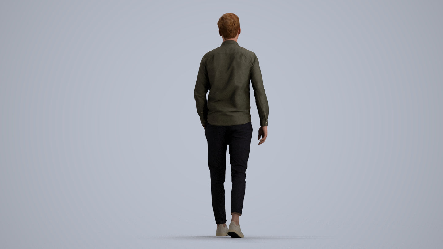 realistic 3D human man casual walking, archviz people FBX OBJ for Blender, front view render