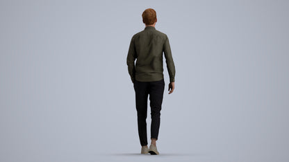 realistic 3D human man casual walking, archviz people FBX OBJ for Blender, front view render