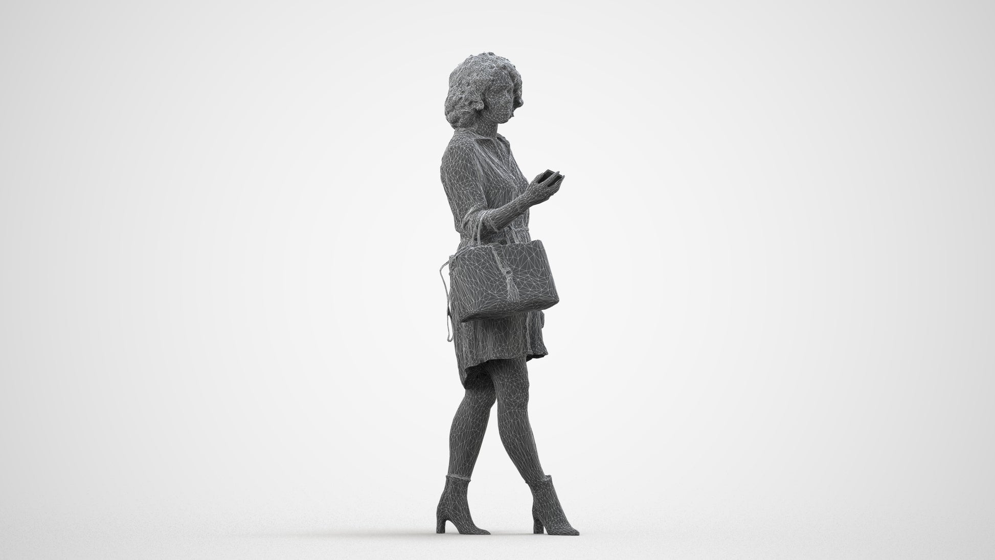 photogrammetry 3D woman casual walking, realistic human model archviz FBX, wireframe side view