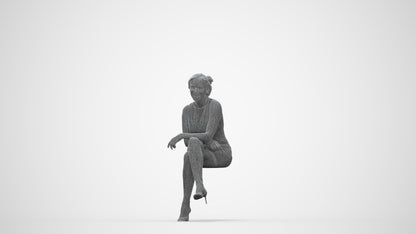scanned 3D woman casual sitting, photogrammetry people for Enscape and V-Ray, wireframe back view