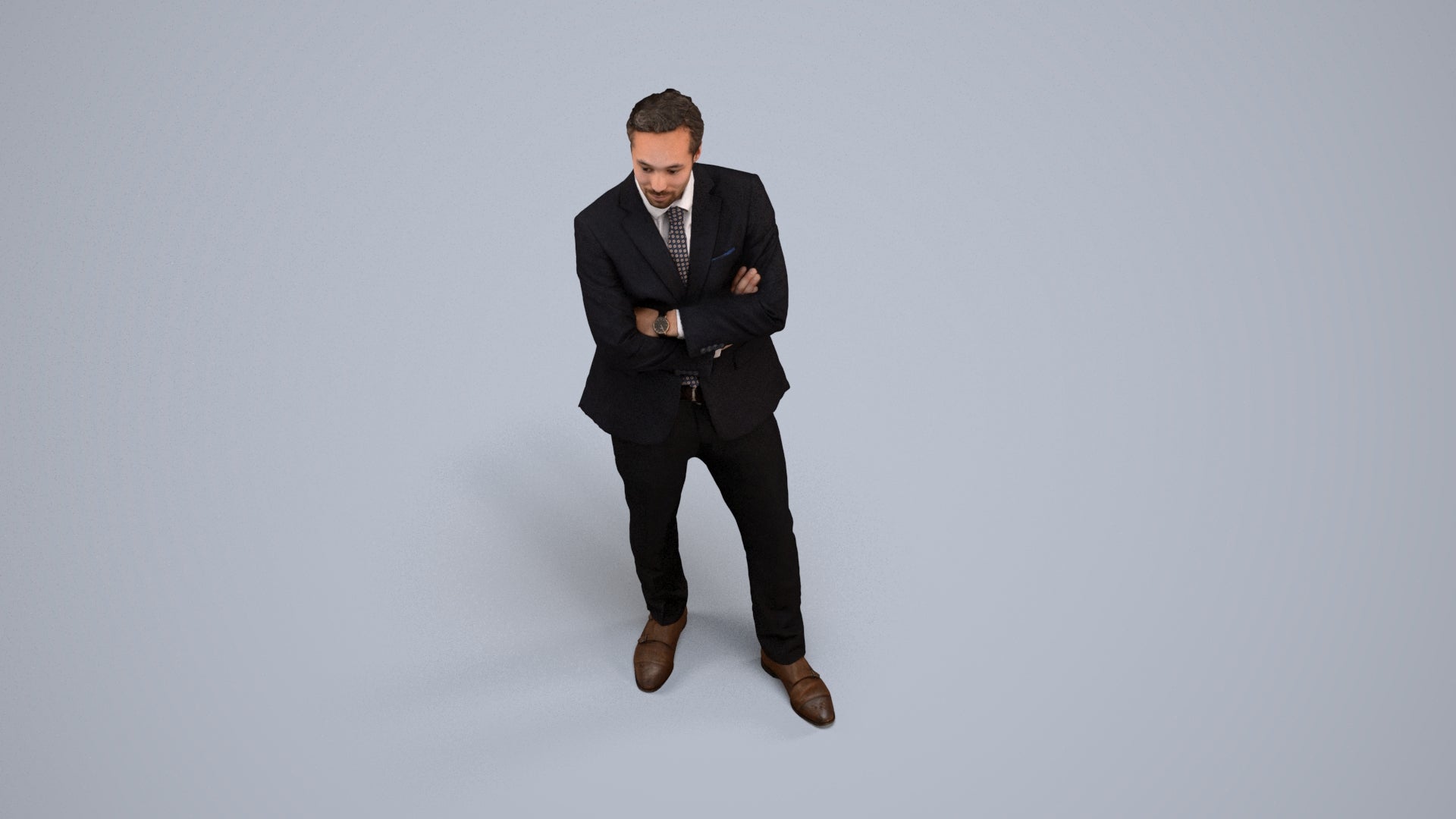 realistic 3D human man formal business, archviz people FBX OBJ for Blender, back view render