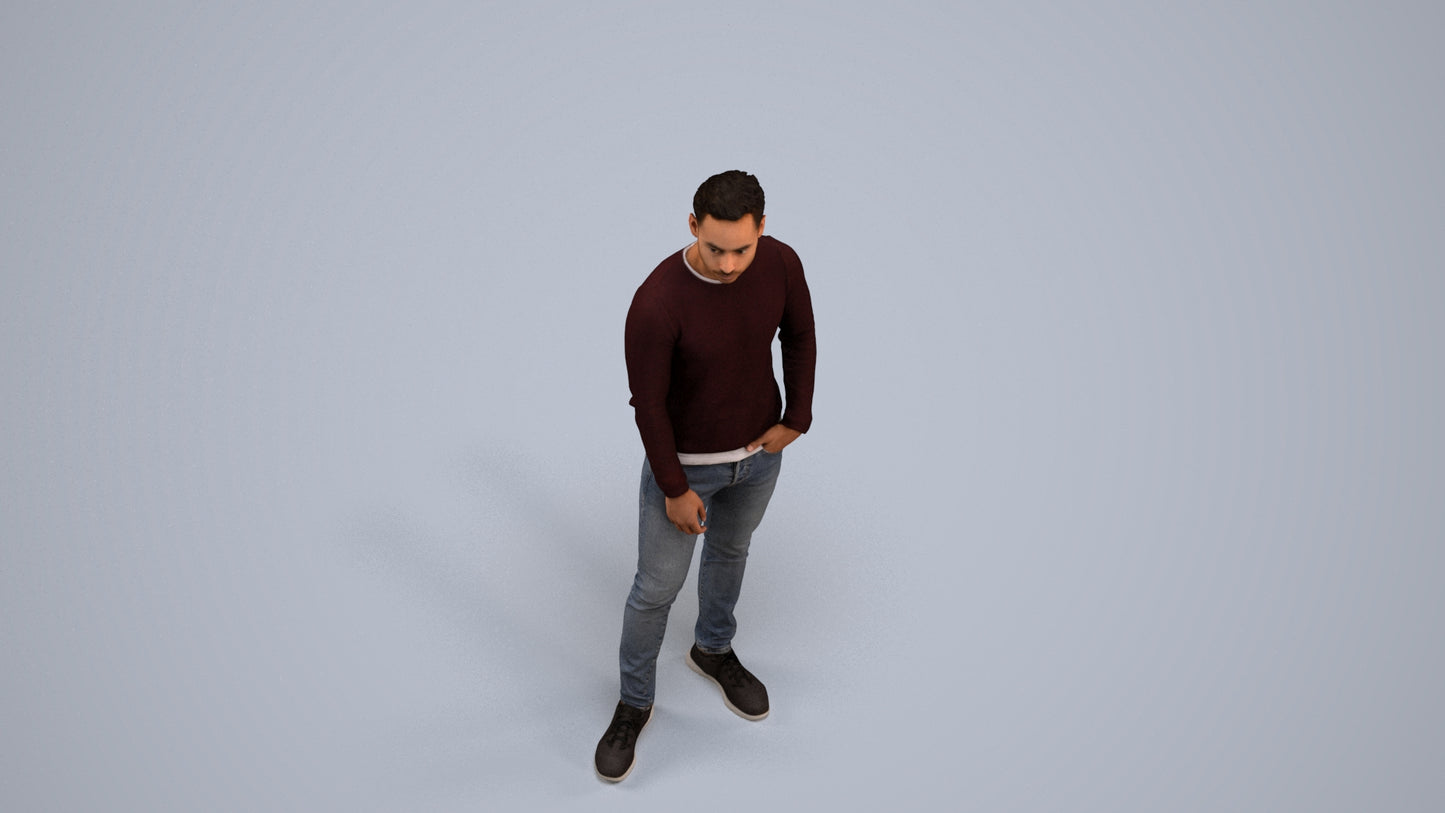 photogrammetry 3D man casual walking, realistic human model archviz FBX, back view render
