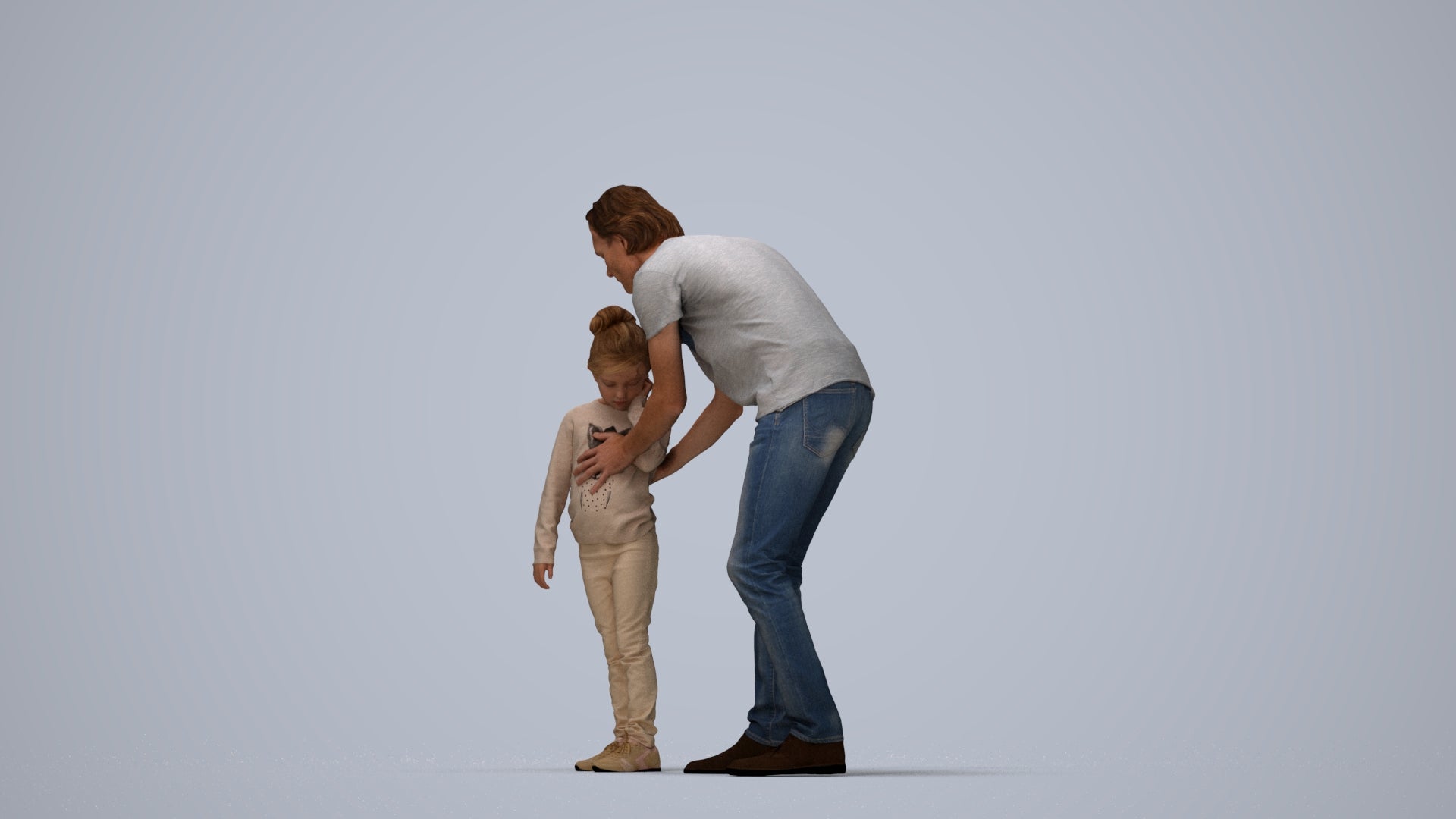 realistic 3D people girl casual kids, render-ready for V-Ray and Corona, FBX OBJ, top-down view render