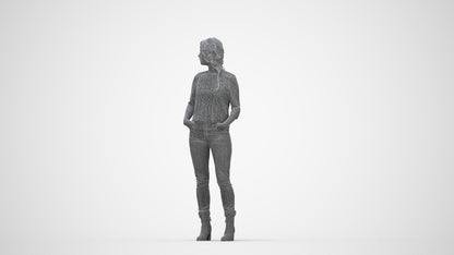 scanned 3D woman casual standing, photogrammetry people for Enscape and V-Ray, wireframe back view