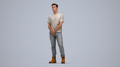 3D human model man casual standing, photogrammetry scanned person for archviz, top-down view render