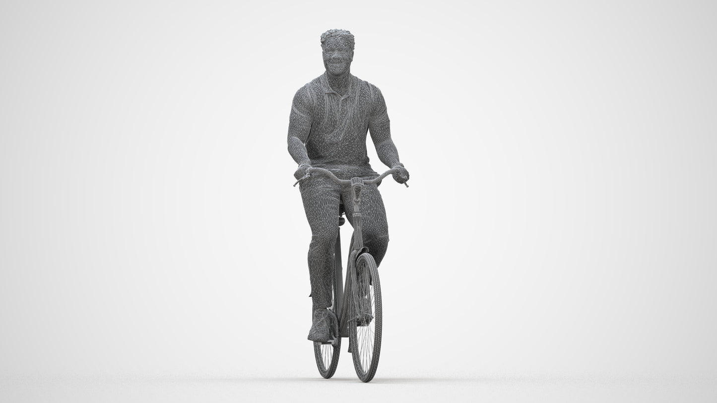 scanned 3D man casual cycling, photogrammetry people for Enscape and V-Ray, wireframe back view