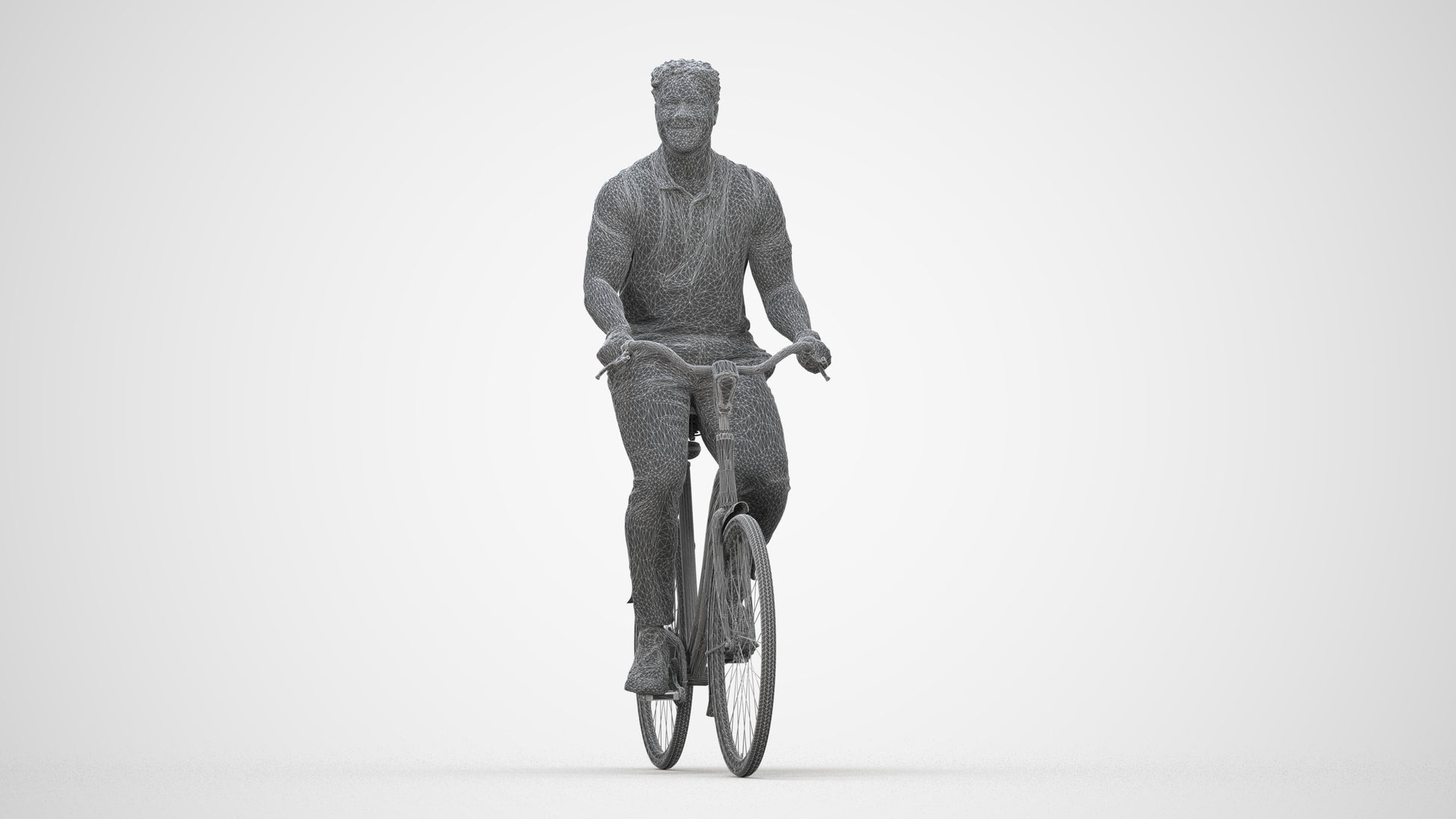 scanned 3D man casual cycling, photogrammetry people for Enscape and V-Ray, wireframe back view