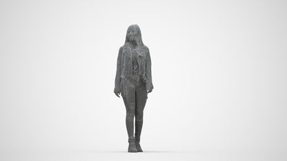realistic 3D woman casual walking, scanned archviz people for Blender and 3ds Max, wireframe back view