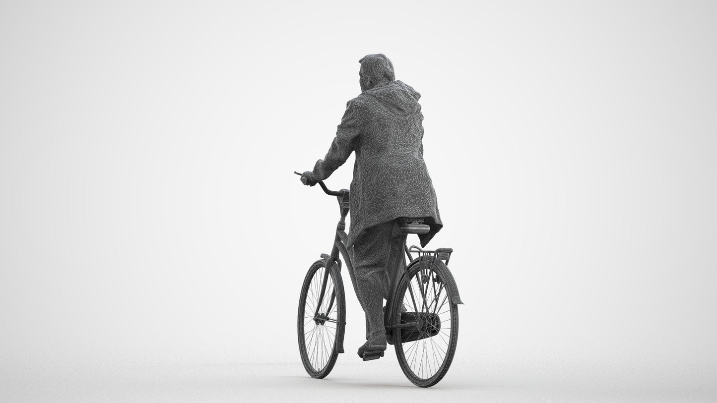 3D people model woman casual cycling, scanned human for 3ds Max rendering, wireframe front view