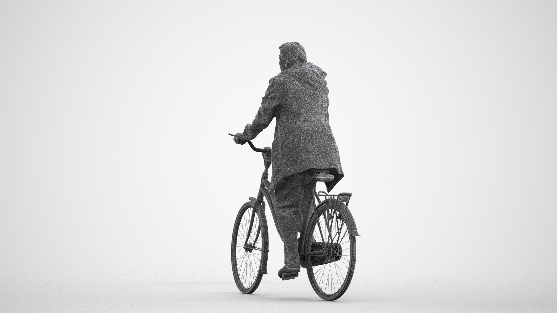 3D people model woman casual cycling, scanned human for 3ds Max rendering, wireframe front view