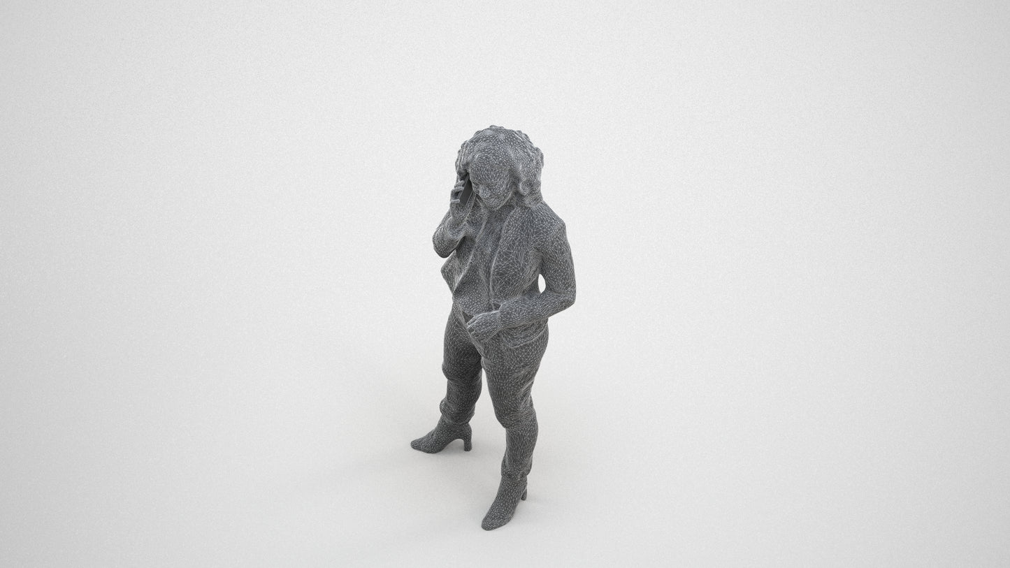 scanned 3D woman business standing, photogrammetry people for Enscape and V-Ray, wireframe three-quarter view