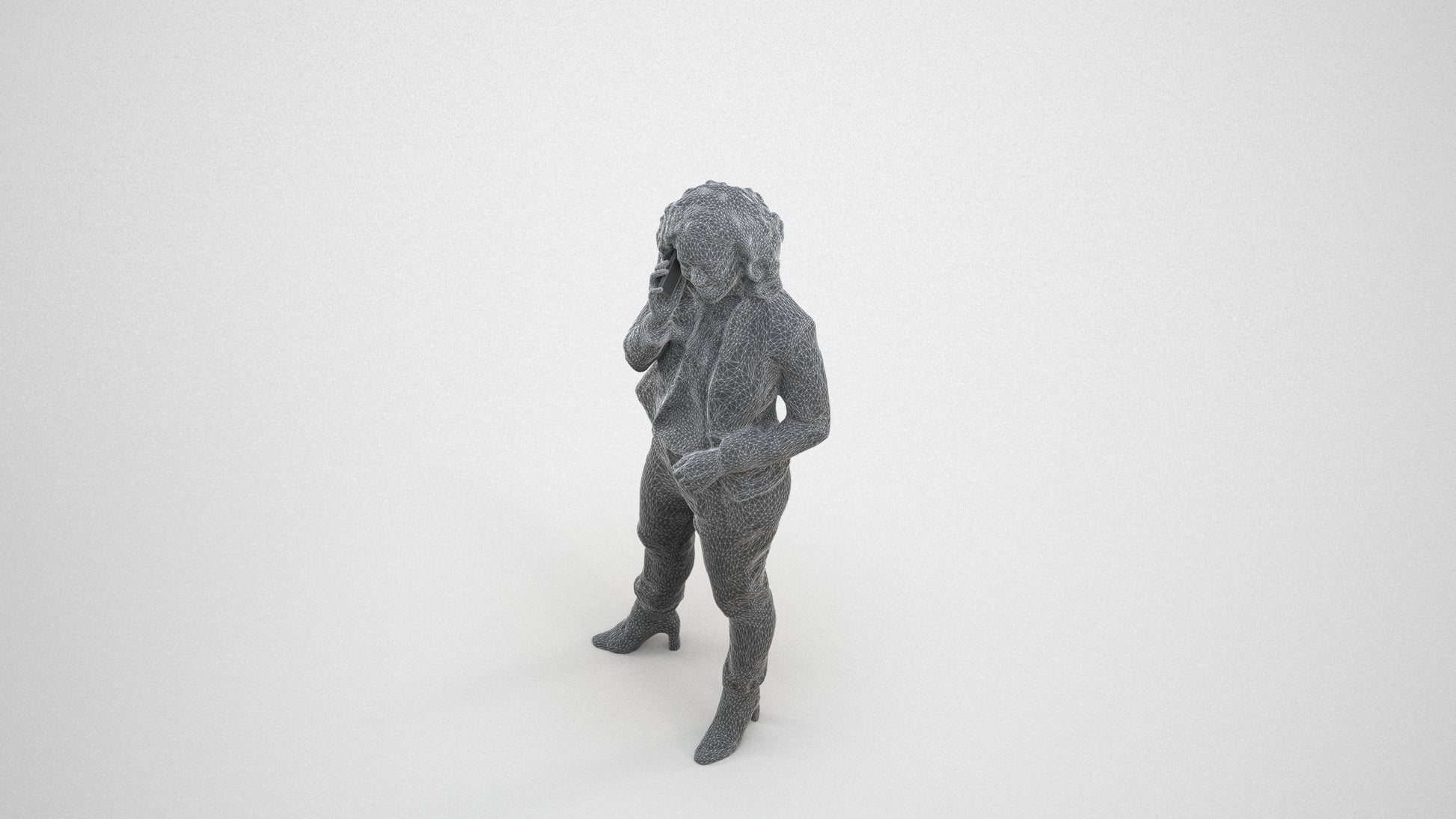 scanned 3D woman business standing, photogrammetry people for Enscape and V-Ray, wireframe three-quarter view