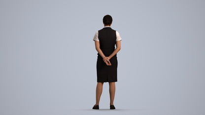 realistic 3D people woman hospitality, render-ready for V-Ray and Corona, FBX OBJ, front view render