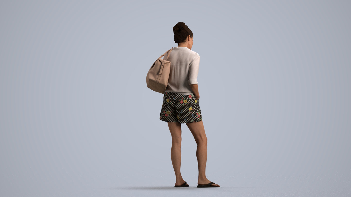 3D people model woman casual standing, scanned human for 3ds Max rendering, front view render
