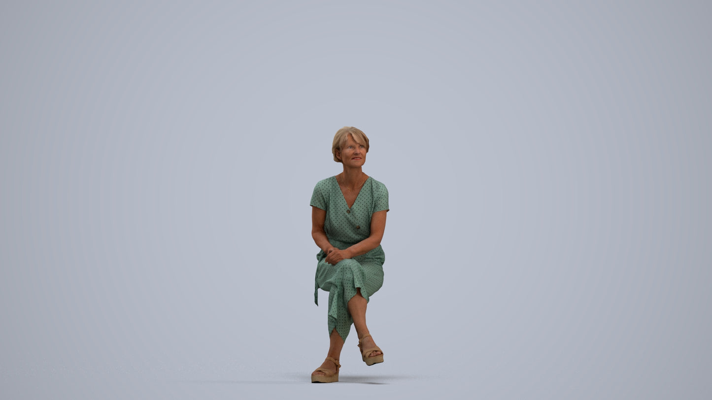 realistic 3D senior woman casual sitting, scanned archviz people for Blender and 3ds Max, standing pose render