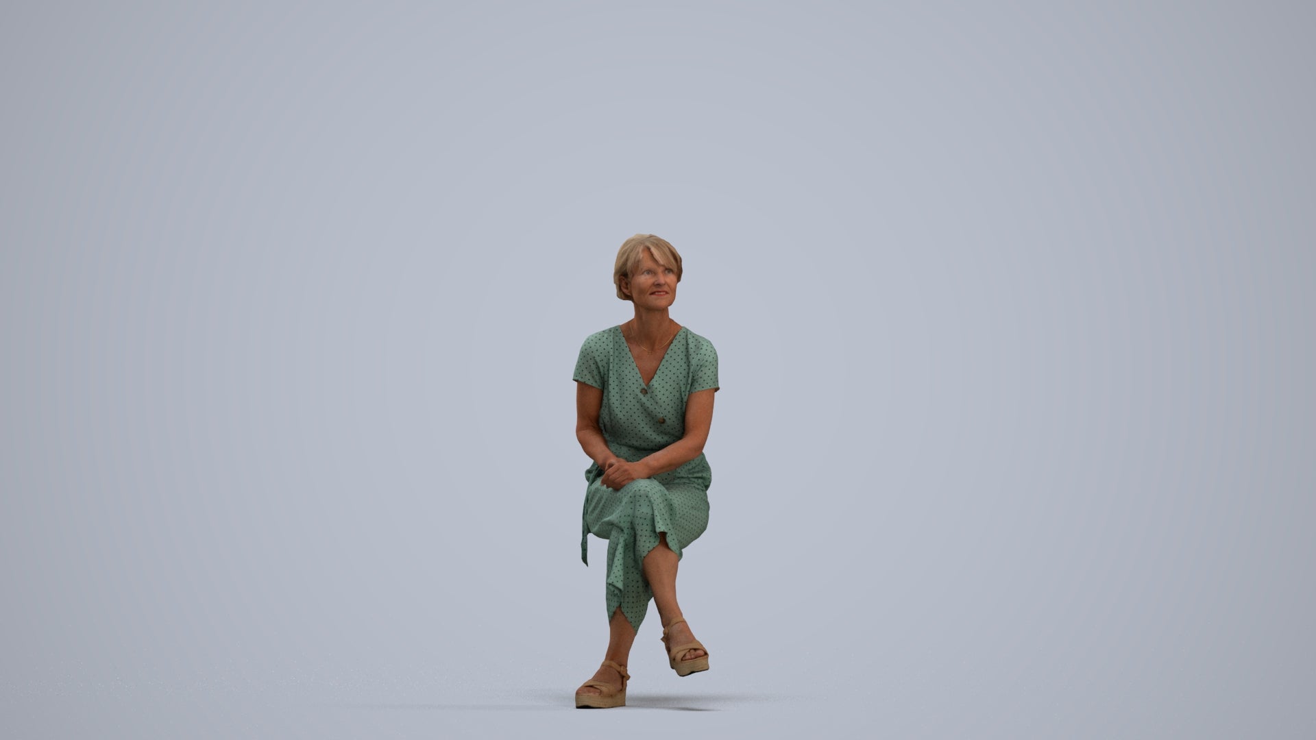 realistic 3D senior woman casual sitting, scanned archviz people for Blender and 3ds Max, standing pose render