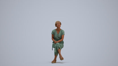 realistic 3D senior woman casual sitting, scanned archviz people for Blender and 3ds Max, standing pose render