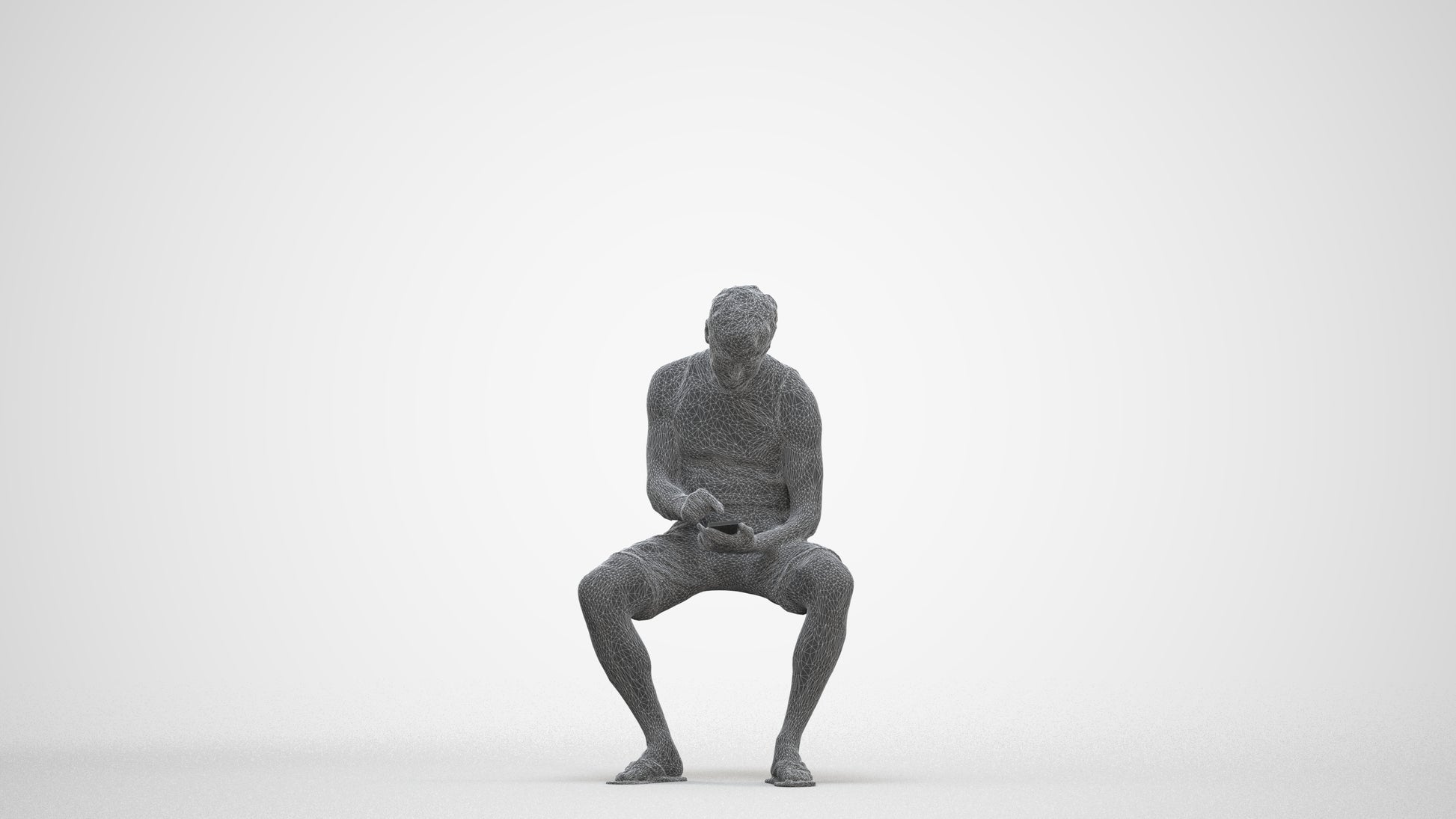scanned 3D man casual sitting, photogrammetry people for Enscape and V-Ray, three-quarter front view render