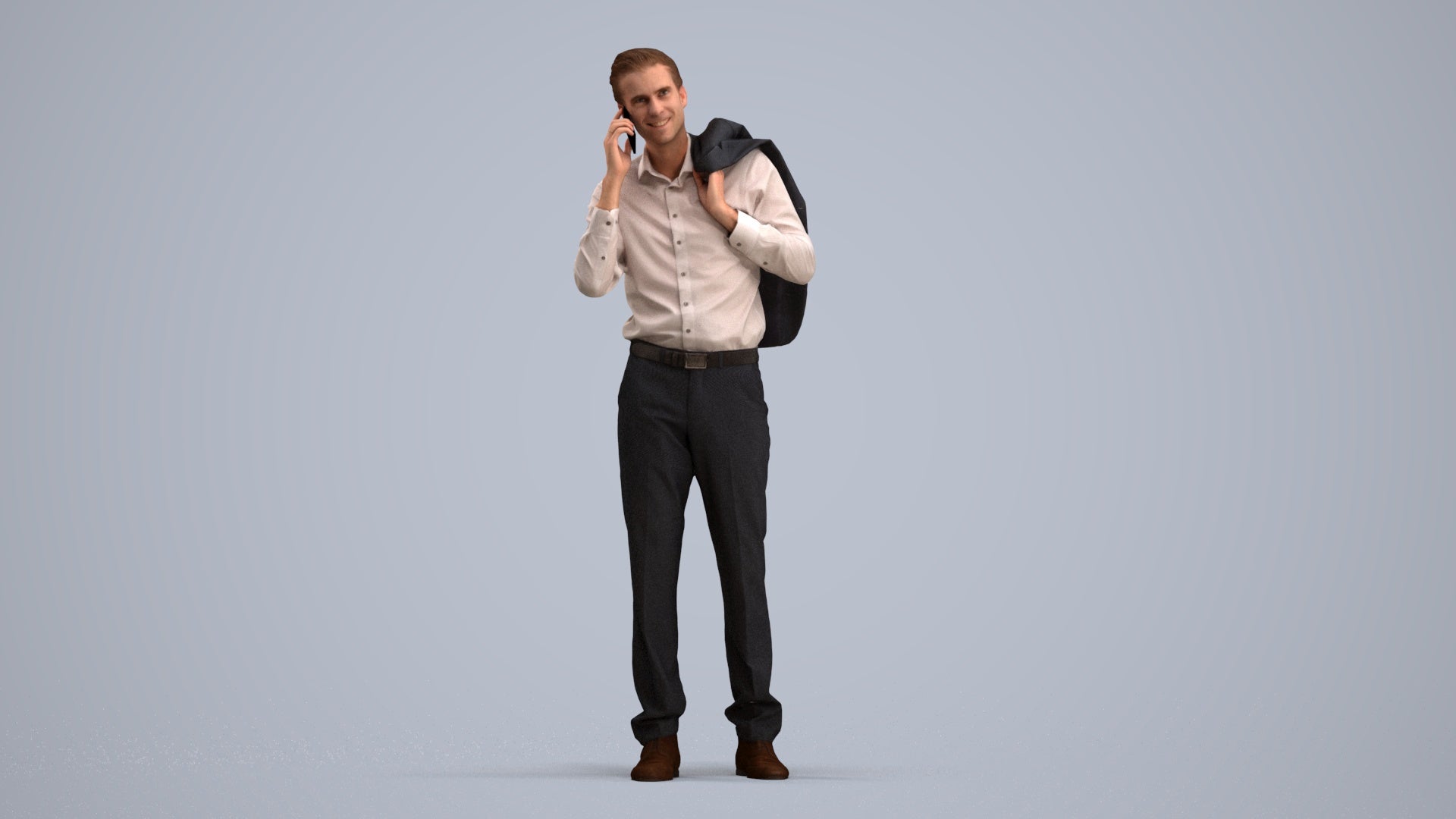 3D people model man business standing, scanned human for 3ds Max rendering, standing pose render
