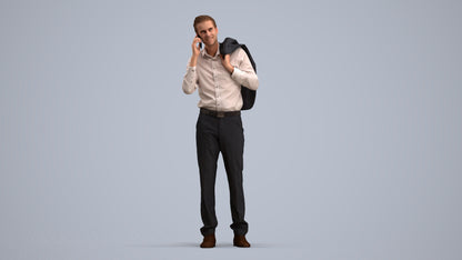 3D people model man business standing, scanned human for 3ds Max rendering, standing pose render