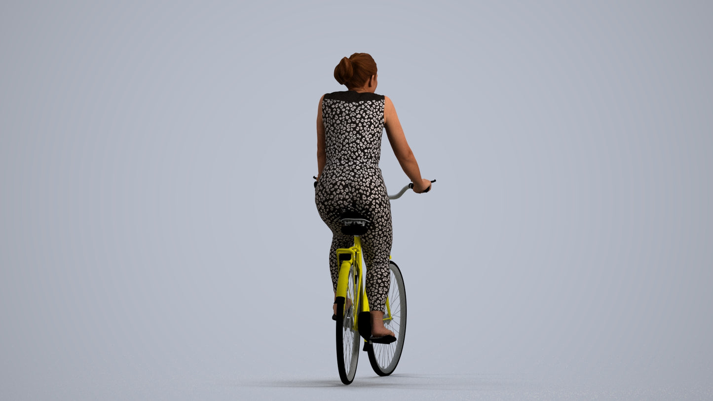 realistic 3D human woman casual cycling, archviz people FBX OBJ for Blender, front view render