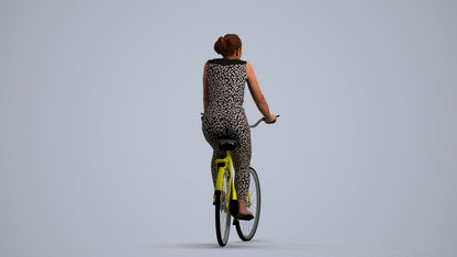 realistic 3D human woman casual cycling, archviz people FBX OBJ for Blender, front view render
