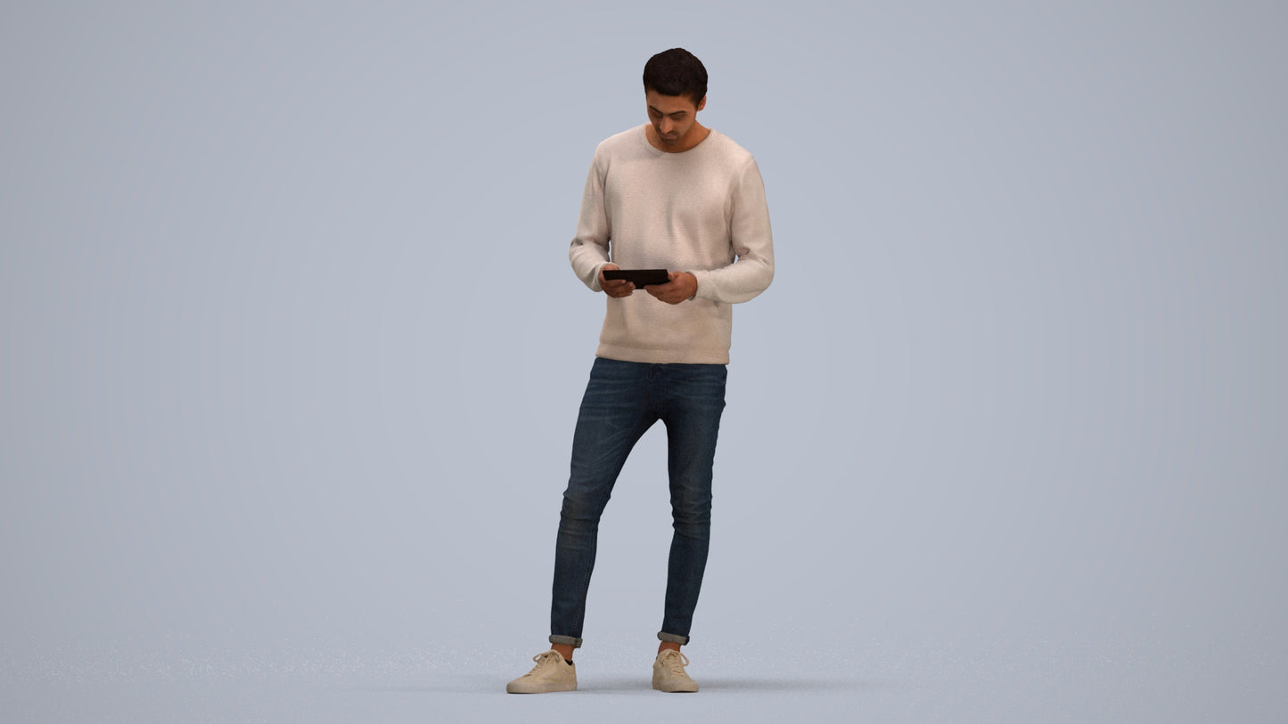 3D people model man casual standing, scanned human for 3ds Max rendering, standing pose render